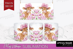 Cow Flowers Mug Wrap Cute Farm Mug PNG Sublimation Product Image 1