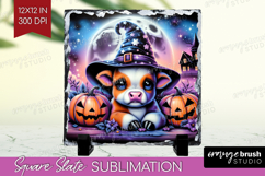 Cow Halloween Slate PNG Cute Animal Square Slate Sublimation Product Image 1