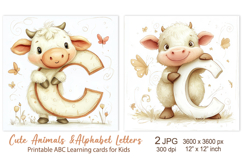 Cow, Cute Animal Alphabet Letters, ABC Printable cards Product Image 1