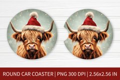 Round Car Coaster Sublimation Design | Highland Cow PNG Product Image 1