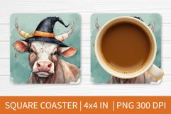 Halloween Cow PNG | Square Coaster Sublimation Design Product Image 1