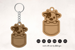 Cute Animal Pocket Keychain Laser Cut SVG - Cow Product Image 1