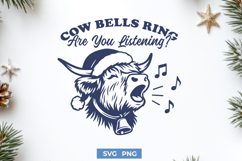 Cow Bells Ring SVG | Highland Cow Christmas Funny PNG Design Product Image 1