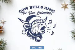 Cow Bells Ring SVG | Highland Cow Christmas Funny PNG Design Product Image 1