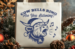 Cow Bells Ring SVG | Highland Cow Christmas Funny PNG Design Product Image 2