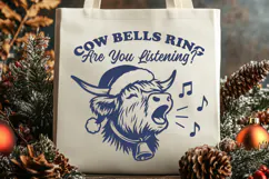 Cow Bells Ring SVG | Highland Cow Christmas Funny PNG Design Product Image 2