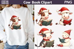 Christmas Cow Book Clipart | Book Lover Sublimation Product Image 1