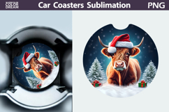 Highland Cow Car Coaster | Christmas Round Coaster Product Image 1