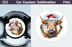 Highland Cow Car Coaster | Christmas Round Coaster Product Image 1