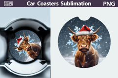 Highland Cow Car Coaster | Christmas Round Coaster Product Image 1