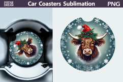 Highland Cow Car Coaster | Christmas Round Coaster Product Image 1