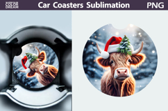 Highland Cow Car Coaster | Christmas Round Coaster Product Image 1