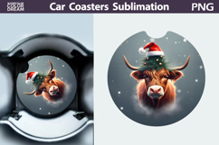 Highland Cow Car Coaster | Christmas Round Coaster Product Image 1