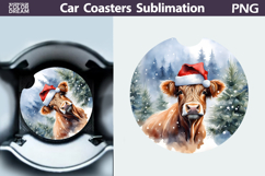 Highland Cow Car Coaster | Christmas Round Coaster Product Image 1