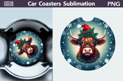 Highland Cow Car Coaster | Christmas Round Coaster Product Image 1