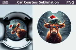 Highland Cow Car Coaster | Christmas Round Coaster Product Image 1