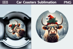 Highland Cow Car Coaster | Christmas Round Coaster Product Image 1