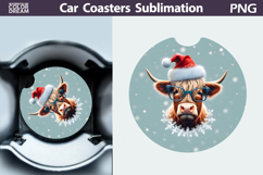 Highland Cow Car Coaster | Christmas Round Coaster Product Image 1