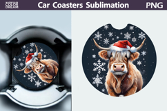 Highland Cow Car Coaster | Christmas Round Coaster Product Image 1