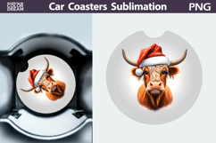 Highland Cow Car Coaster | Christmas Round Coaster Product Image 1