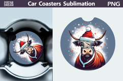 Highland Cow Car Coaster | Christmas Round Coaster Product Image 1