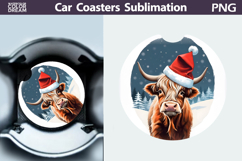 Highland Cow Car Coaster | Christmas Round Coaster Product Image 1