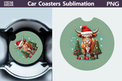 Highland Cow Car Coaster | Christmas Round Coaster Product Image 1