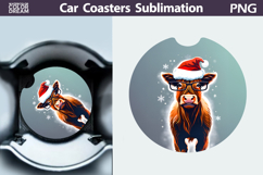 Highland Cow Car Coaster | Christmas Round Coaster Product Image 1