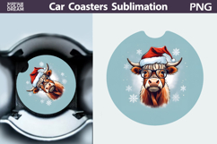 Highland Cow Car Coaster | Christmas Round Coaster Product Image 1