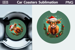 Highland Cow Car Coaster | Christmas Round Coaster Product Image 1