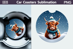 Highland Cow Car Coaster | Christmas Round Coaster Product Image 1