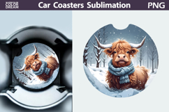 Highland Cow Car Coaster | Christmas Round Coaster Product Image 1
