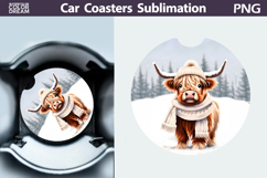 Highland Cow Car Coaster | Christmas Round Coaster Product Image 1