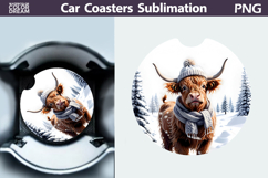 Highland Cow Car Coaster | Christmas Round Coaster Product Image 1