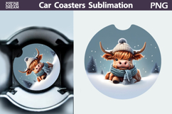 Highland Cow Car Coaster | Christmas Round Coaster Product Image 1