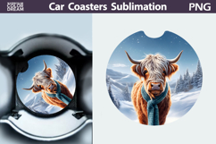 Highland Cow Car Coaster | Christmas Round Coaster Product Image 1