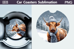Highland Cow Car Coaster | Christmas Round Coaster Product Image 1