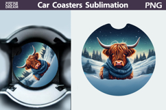 Highland Cow Car Coaster | Christmas Round Coaster Product Image 1
