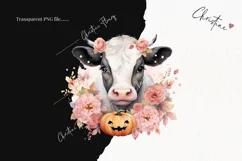 Pastel Pink Watercolor Floral Cow Clipart | Watercolor PNG Product Image 2