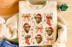 Christmas Highland Cow PNG, Christmas Coquette Bow PNG Product Image 1