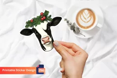 Christmas Cow Sticker, Cute Farm Animal Christmas Sticker Product Image 1