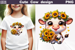 Cute Cow Sunflowers Clipart | Baby Calf Floral Sublimation Product Image 1