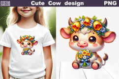 Highland Cow Wildflowers | Baby Cow Floral Sublimation Product Image 1