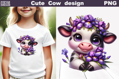 Cute Cow Iris Clipart | Baby Calf Floral Sublimation Product Image 1