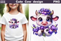 Cute Cow Iris Clipart | Baby Calf Floral Sublimation Product Image 1