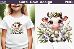 Cute Cow Lilies Clipart | Baby Calf Floral Sublimation Product Image 1