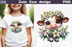 Cute Cow Lilies Clipart | Baby Calf Floral Sublimation Product Image 1