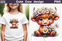 Highland Cow Daisy Clipart | Baby Cow Floral Sublimation Product Image 1
