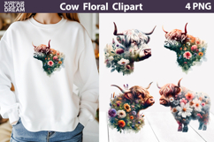 Floral Cow Clipart PNG | Farmhouse Sublimation Product Image 1