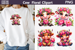 Peony Cow Clipart | Cute Farm Sublimation Product Image 1